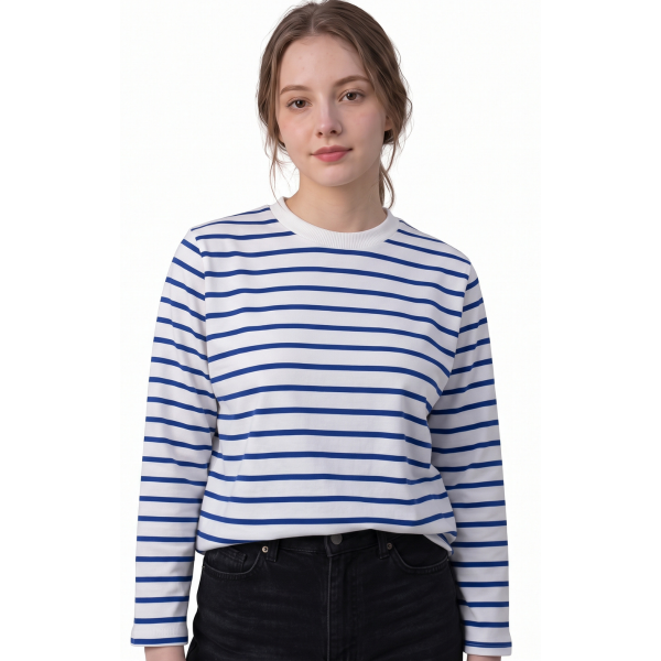 Lacivert Çizgili Bisiklet Yaka Uzun Kollu Sweatshirt