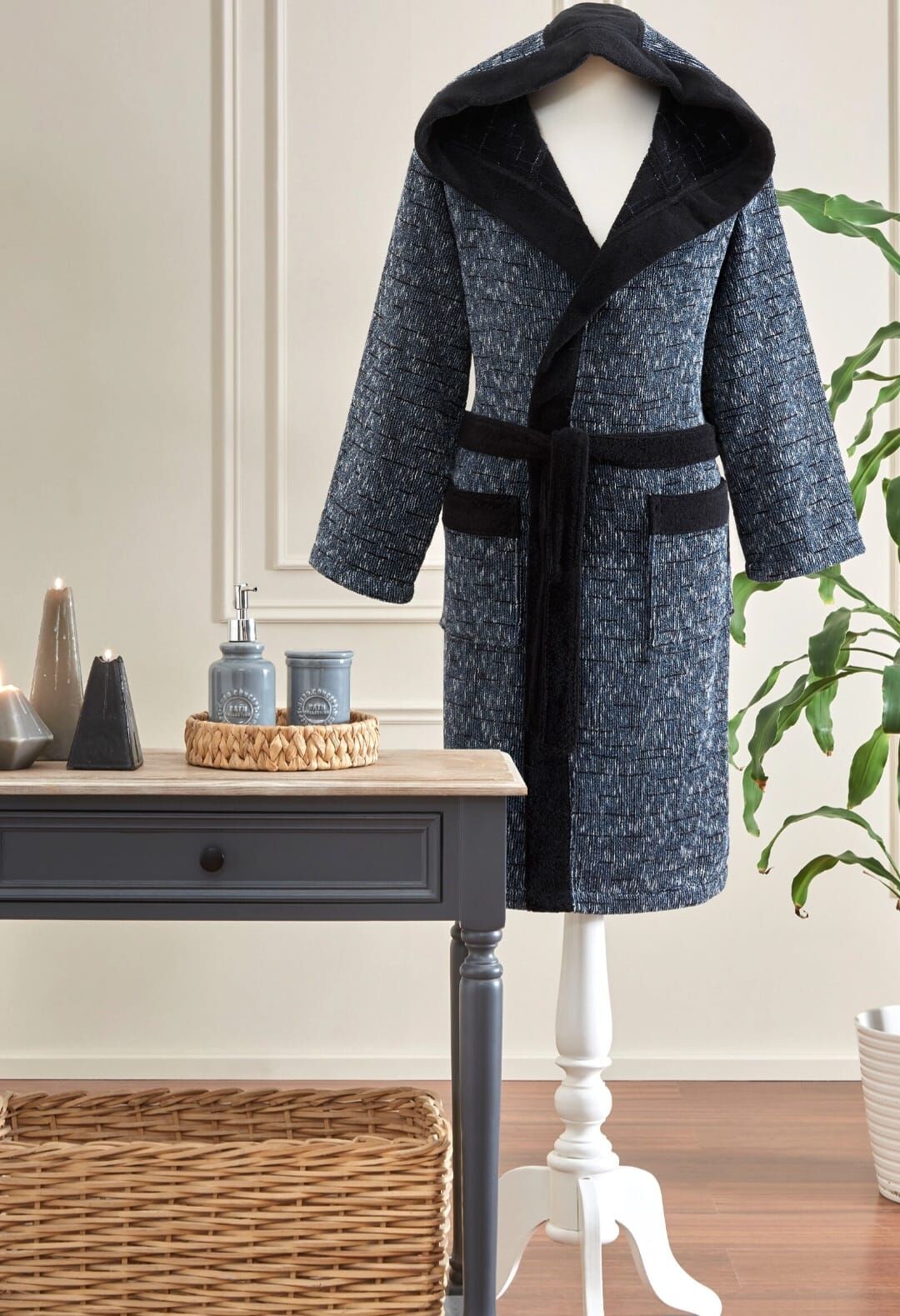 Özdilek Maskülen Modra Kapüşonlu Bornoz Xl