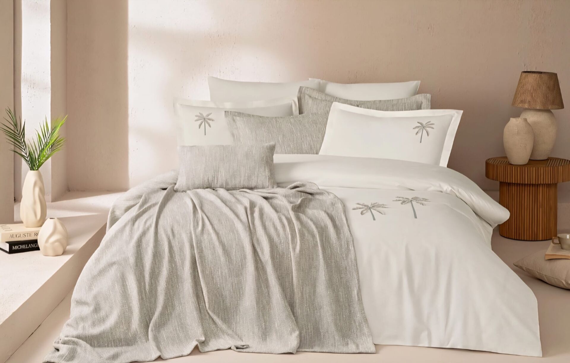 Özdilek Tropical Dream Çift Kişilik Yatak Örtülü Nevresim Takımı Gri