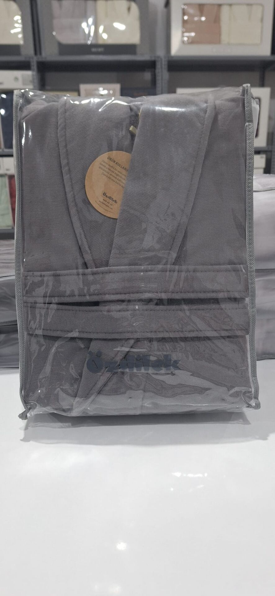 Özdilek Seri Sonu Pvc Çantalı Tekli Bornoz %100 Pamuk L Beden Antrasit