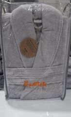 Özdilek Seri Sonu Pvc Çantalı Tekli Bornoz %100 Pamuk L Beden Gümüş