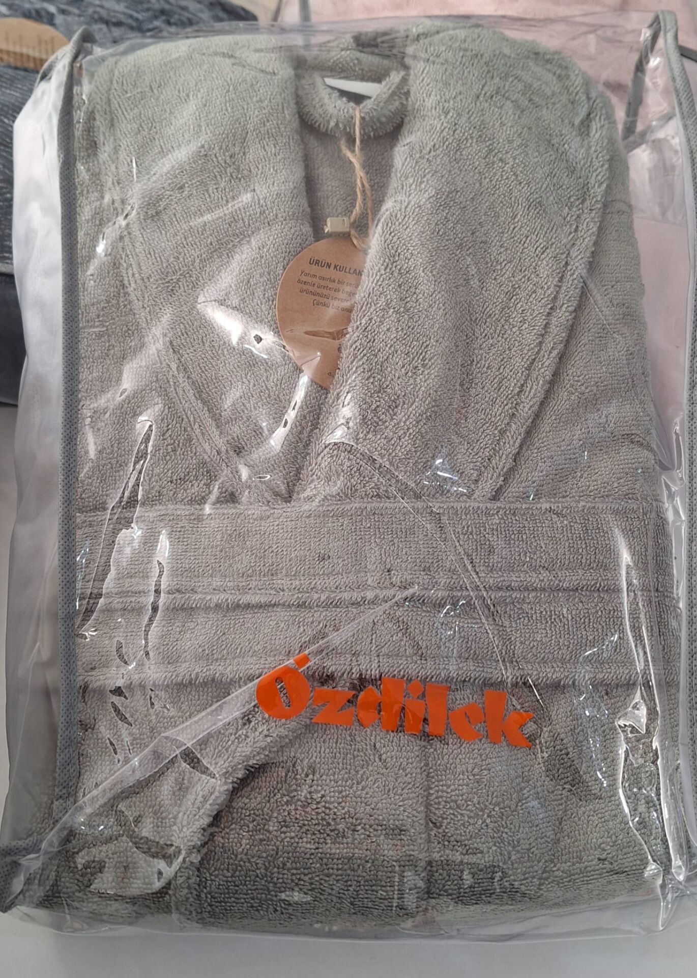 Özdilek Seri Sonu Pvc Çantalı Tekli Bornoz %100 Pamuk L Beden Haki