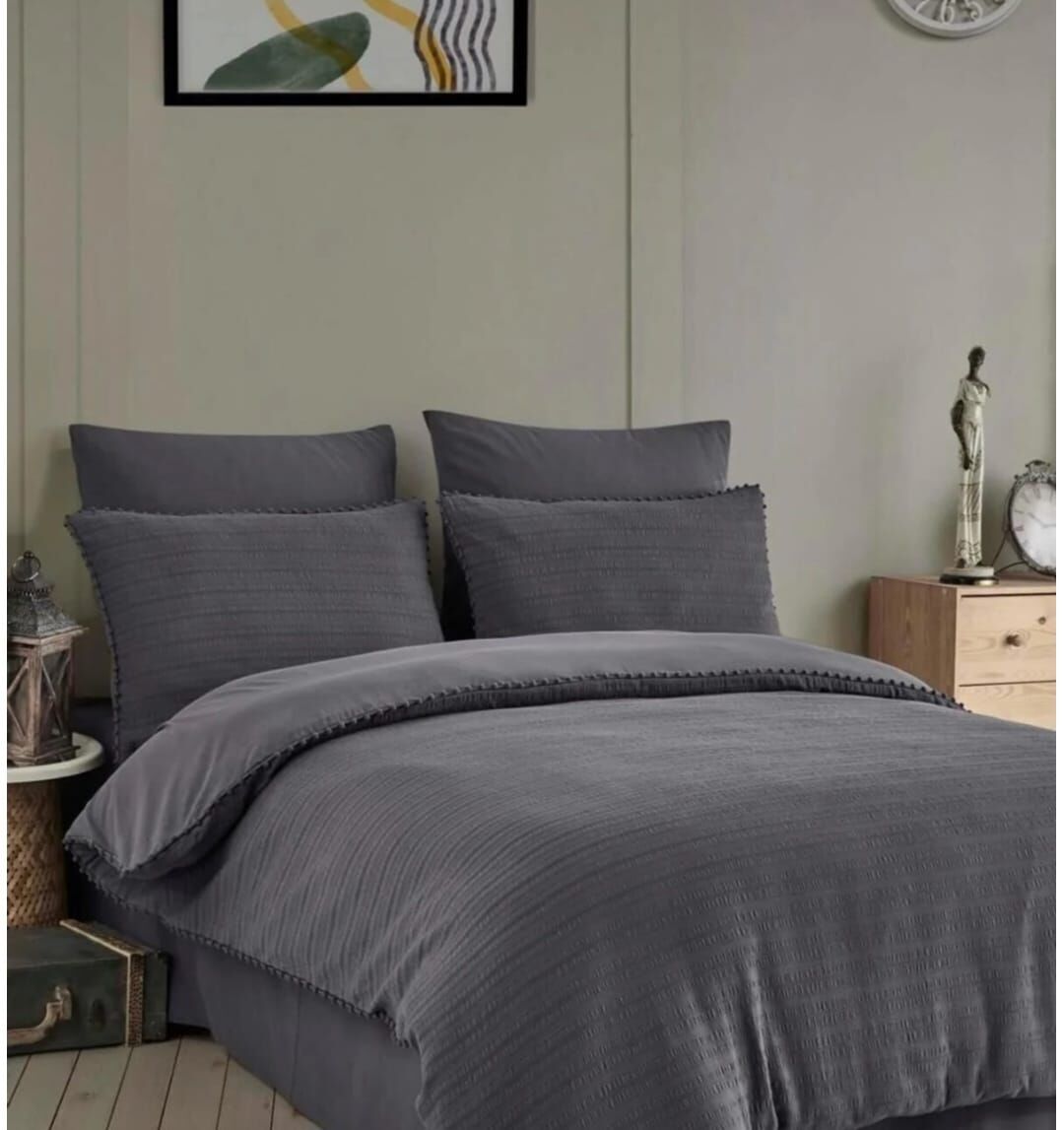 Altınbaşak Gofreli Fitilli Saten Çift Kişilik Nevresim Takımı Emboss Shadows