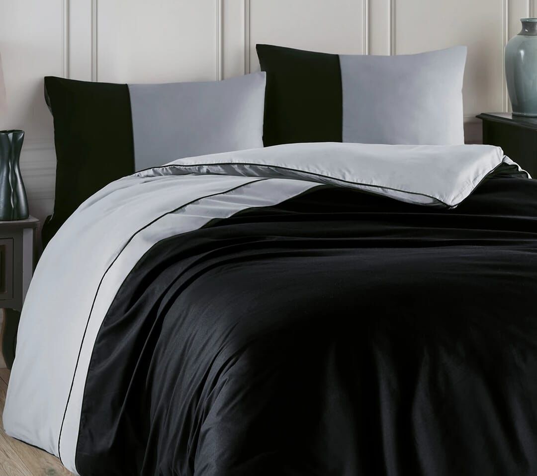 Altınbaşak Biyeli Düz Ranforce Çift Kişilik Nevresim Takımı Thor Gri-Siyah