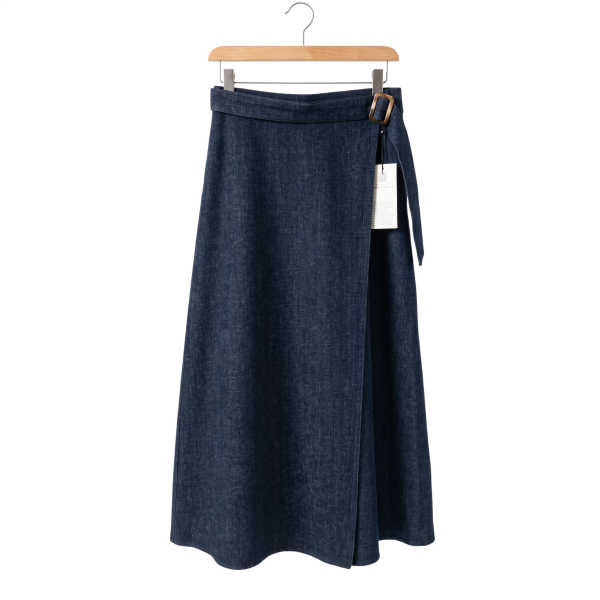 Beli Lastikli Koyu Mavi Denim Uzun Etek