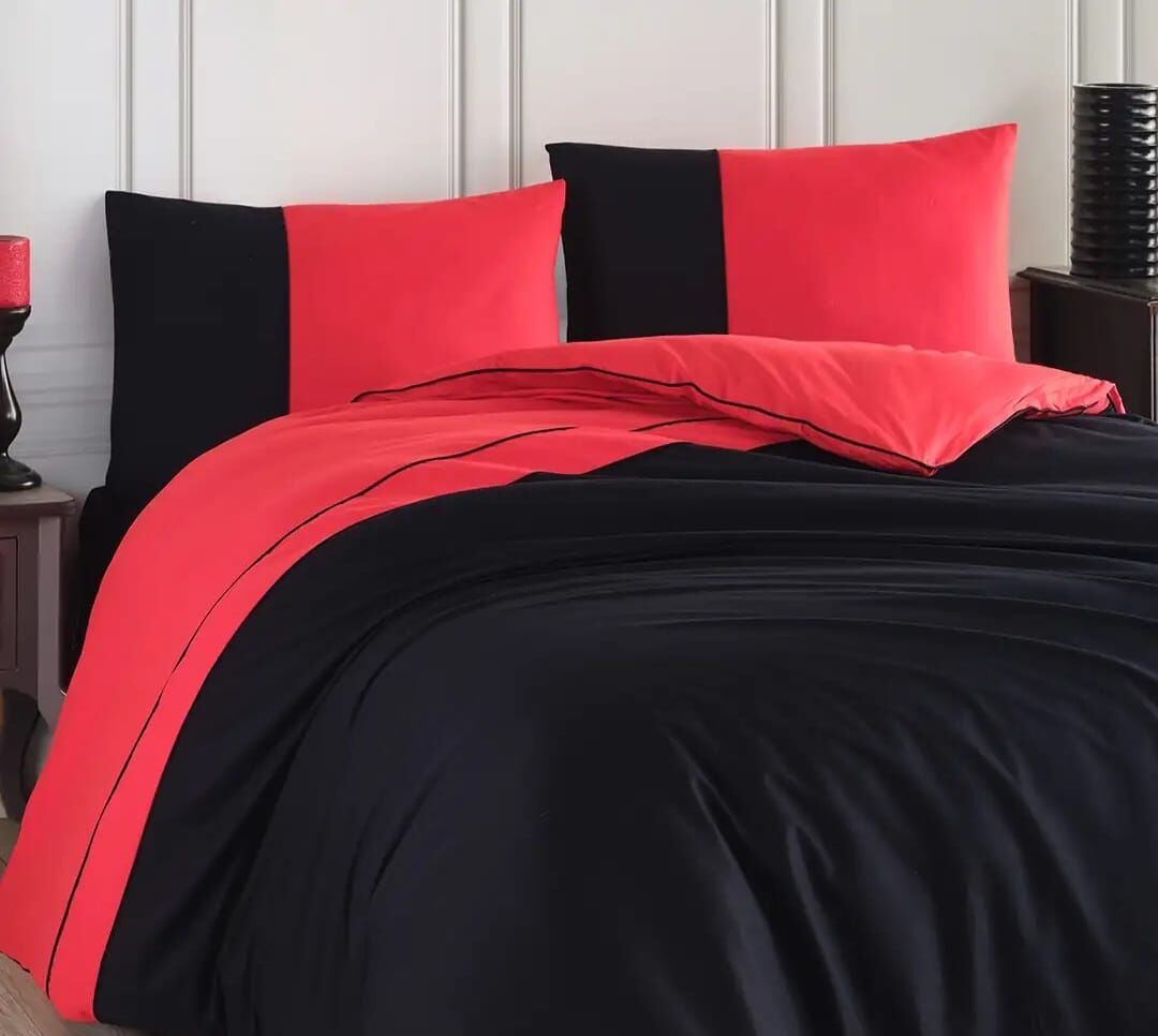 Altınbaşak Biyeli Düz Ranforce Tek Kişilik Nevresim Takımı Thor Kırmızı-Siyah