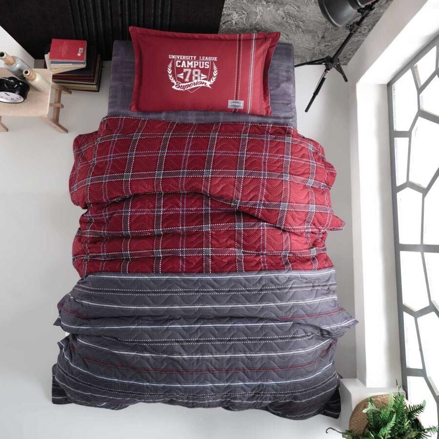 Clasy Ranforce Tek Kişilik Dört Mevsim Set Campus v1 Bordo