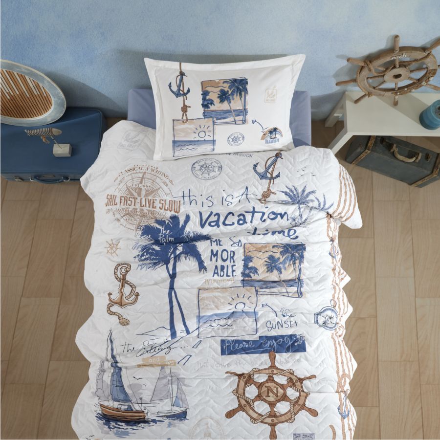 Clasy Ranforce Tek Kişilik Dört Mevsim Set Hawaii v1 Mavi