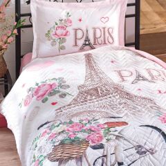 Clasy Ranforce Tek Kişilik Dört Mevsim Set Paris Love V1 Pembe