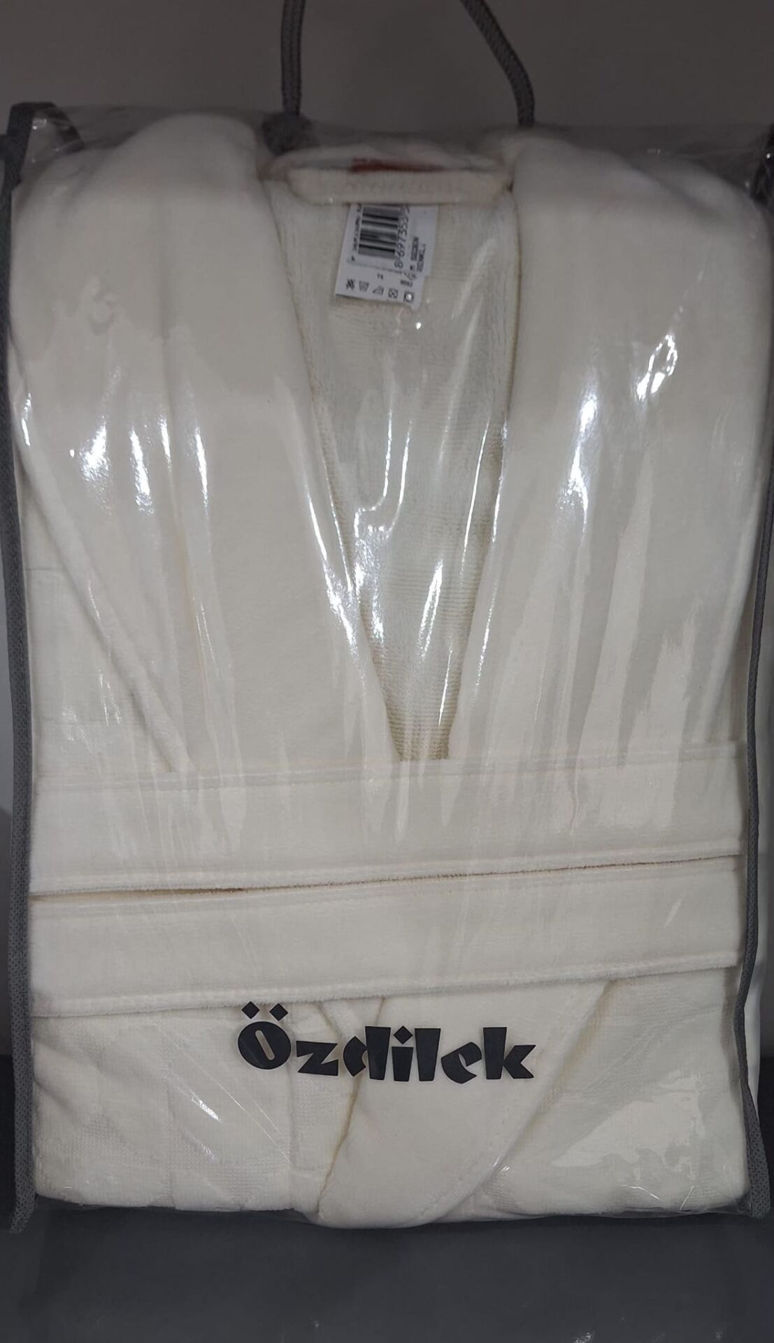 Özdilek Seri Sonu Pvc Çantalı Tekli Bornoz %100 Pamuk M Beden Krem Daire Detaylı