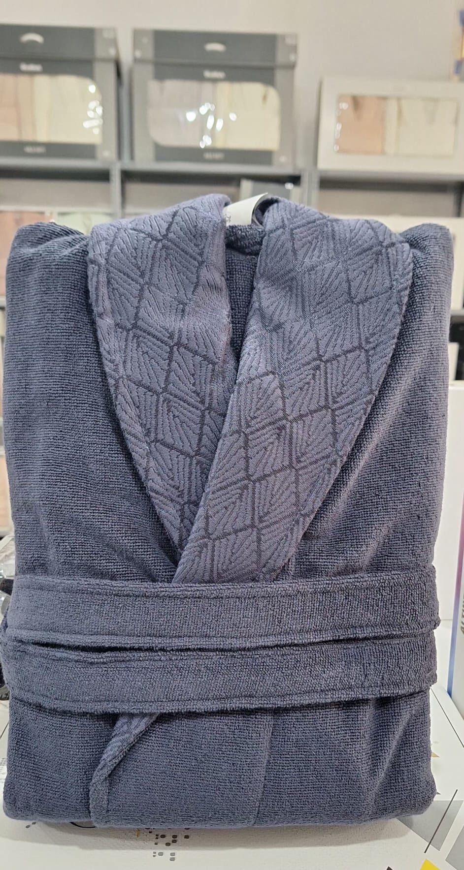 Özdilek Seri Sonu Pvc Çantalı Tekli Bornoz %100 Pamuk L Beden Lacivert Yaka Detaylı