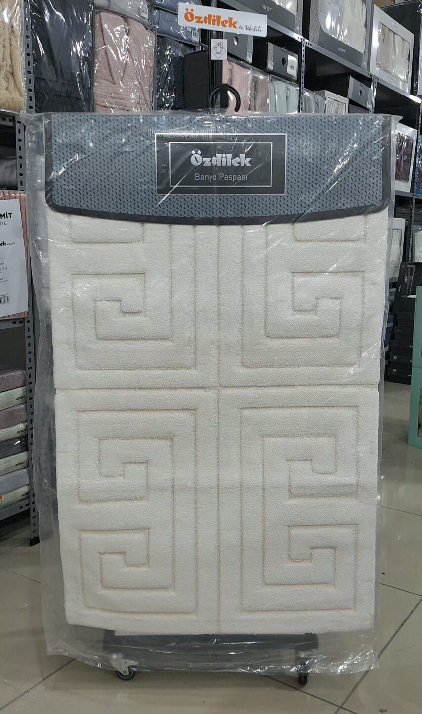 Özdilek 2'li Banyo Paspası - Klozet Takımı Pamuk Maze Ekru