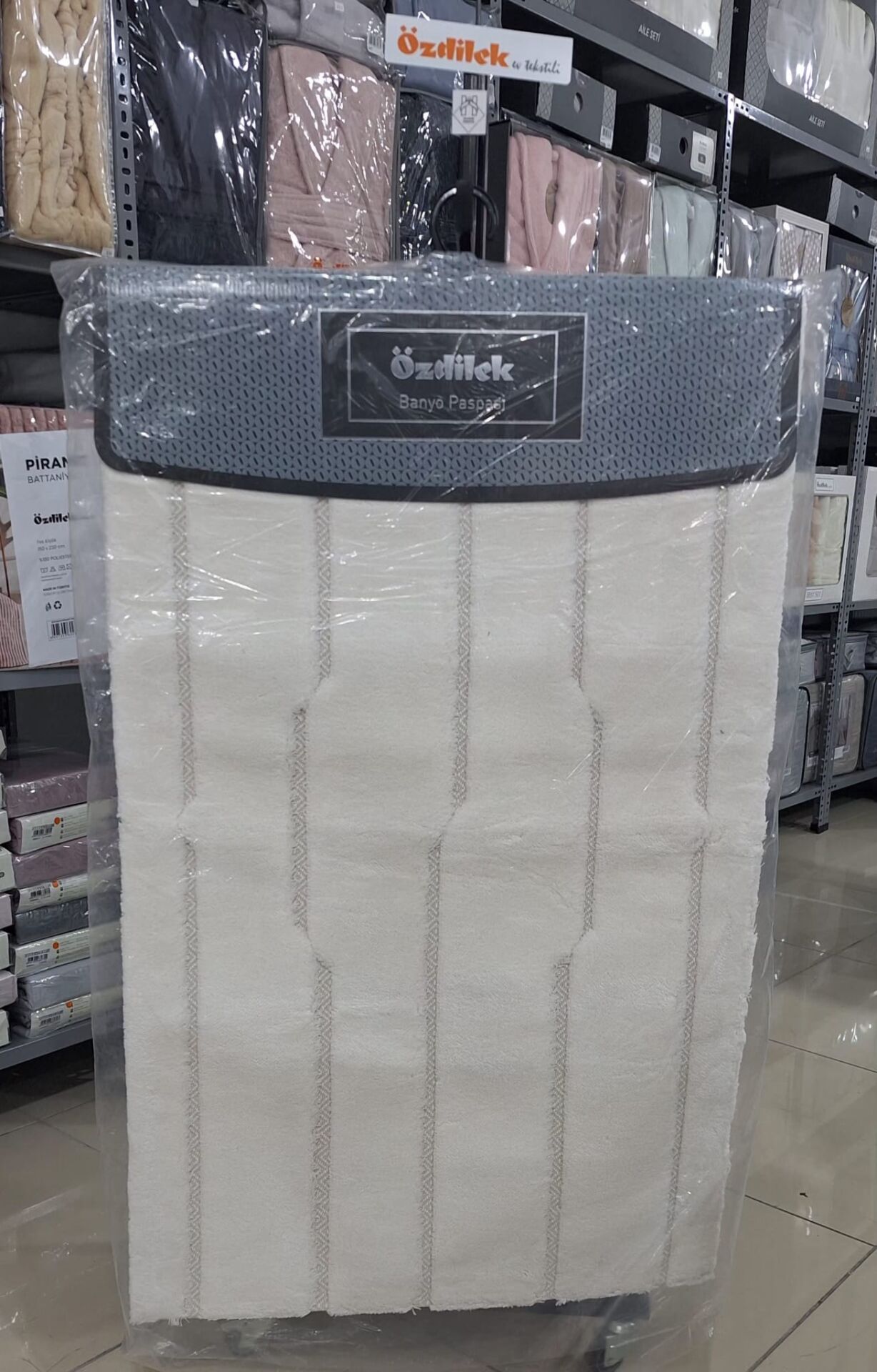 Özdilek 2'li Banyo Paspası - Klozet Takımı Pamuk Rayas Ekru