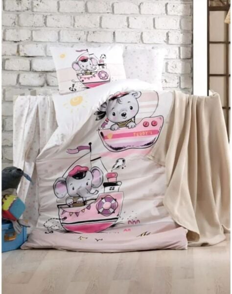 Kristal Ranforce Bebek Nevresim Takımı Sailing Pink
