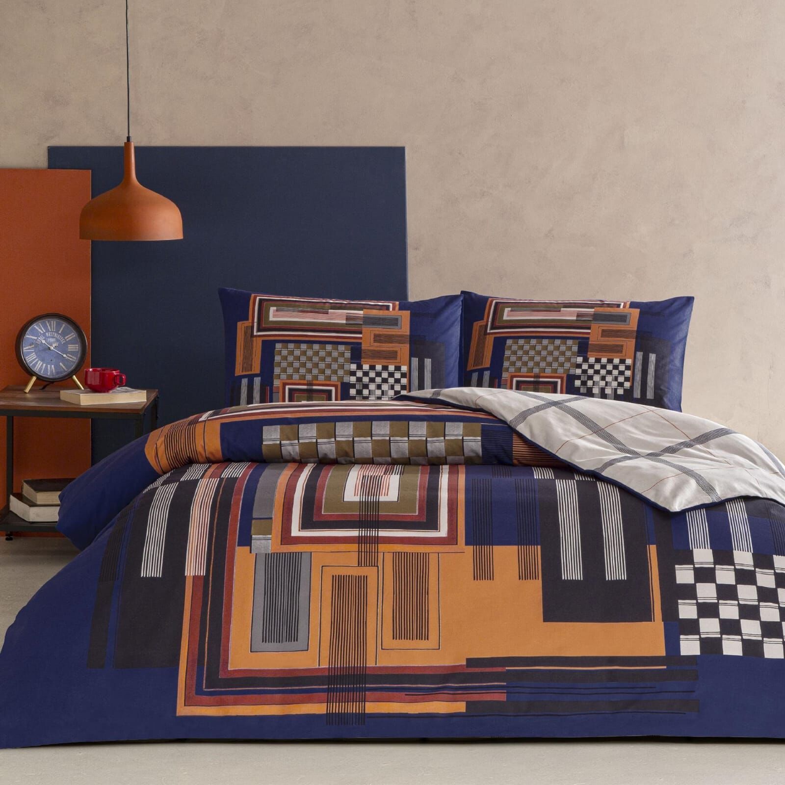 Taç Çift Kişilik Nevresim Takımı Ravix Lacivert Lastikli