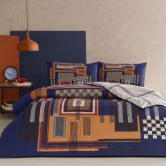 Taç Ranforce Çift Kişilik Nevresim Takımı Ravix Lacivert Lastikli