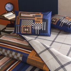 Taç Çift Kişilik Nevresim Takımı Ravix Lacivert Lastikli