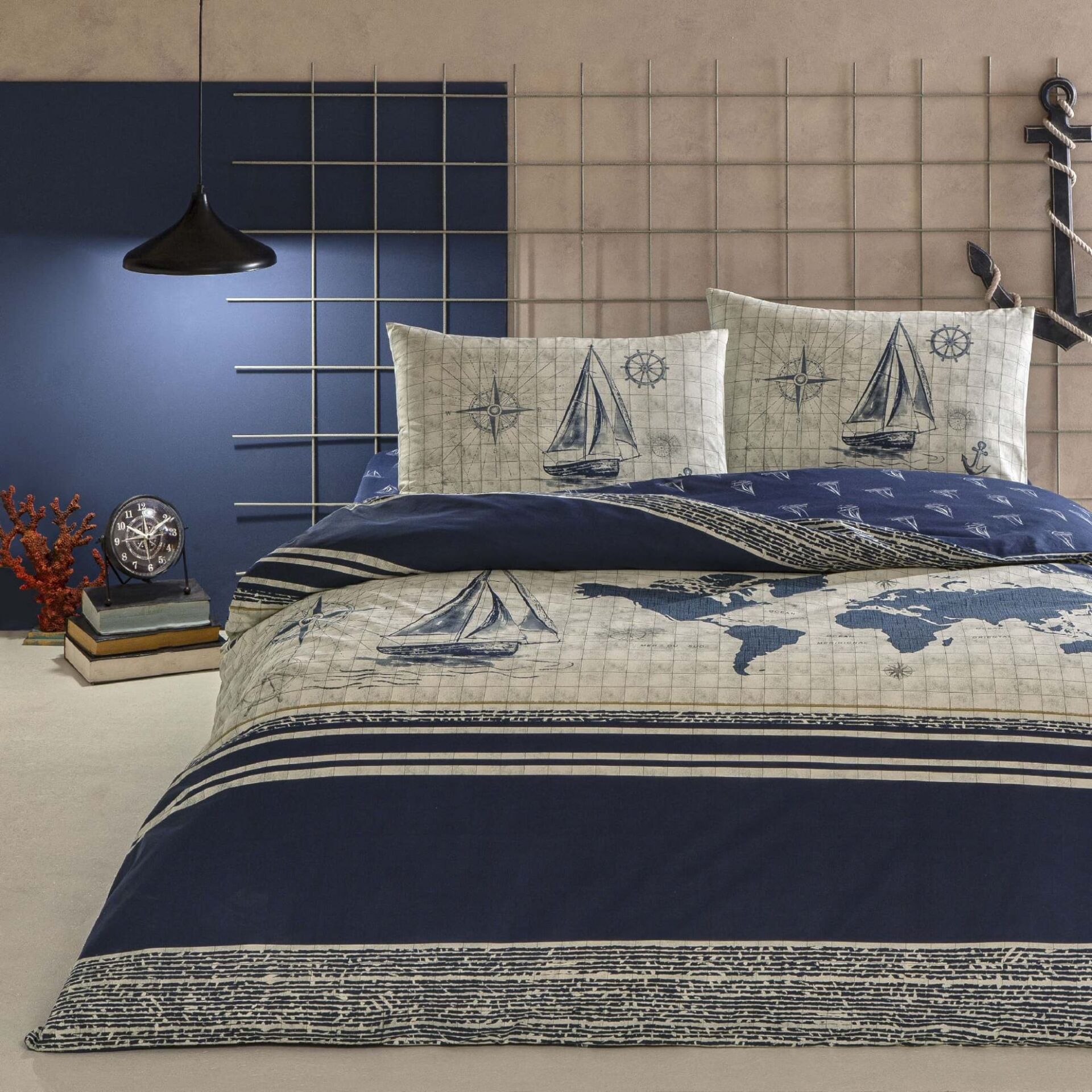 Taç Ranforce Tek Kişilik Nevresim Takımı Muna Lacivert