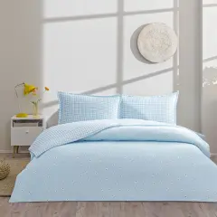 Taç Ranforce Seç-Ser Serisi Çift Kişilik Nevresim Takımı Dorian Mavi Çift Taraflı