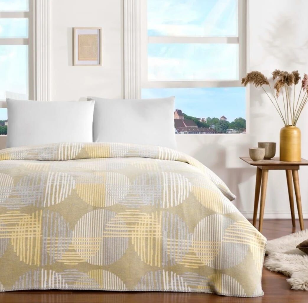 Taç Çift Kişilik Pamuklu Battaniye Alba Sarı