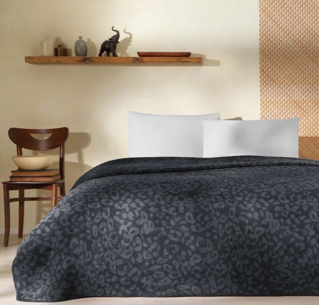 Taç Çift Kişilik Pamuklu Battaniye Dobby Antrasit