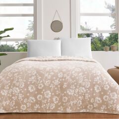 Taç Çift Kişilik Pamuklu Battaniye Polly Bej