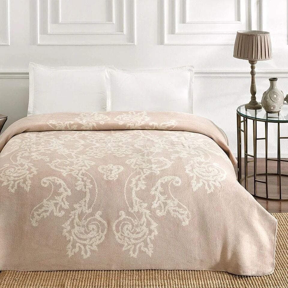 Taç Çift Kişilik Pamuklu Battaniye Sierra Bej