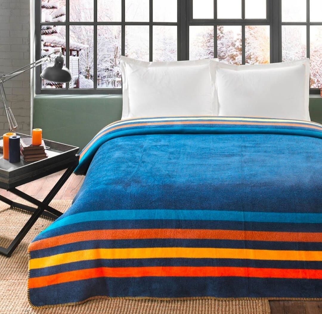 Taç Çift Kişilik Pamuklu Battaniye Sonic Mavi