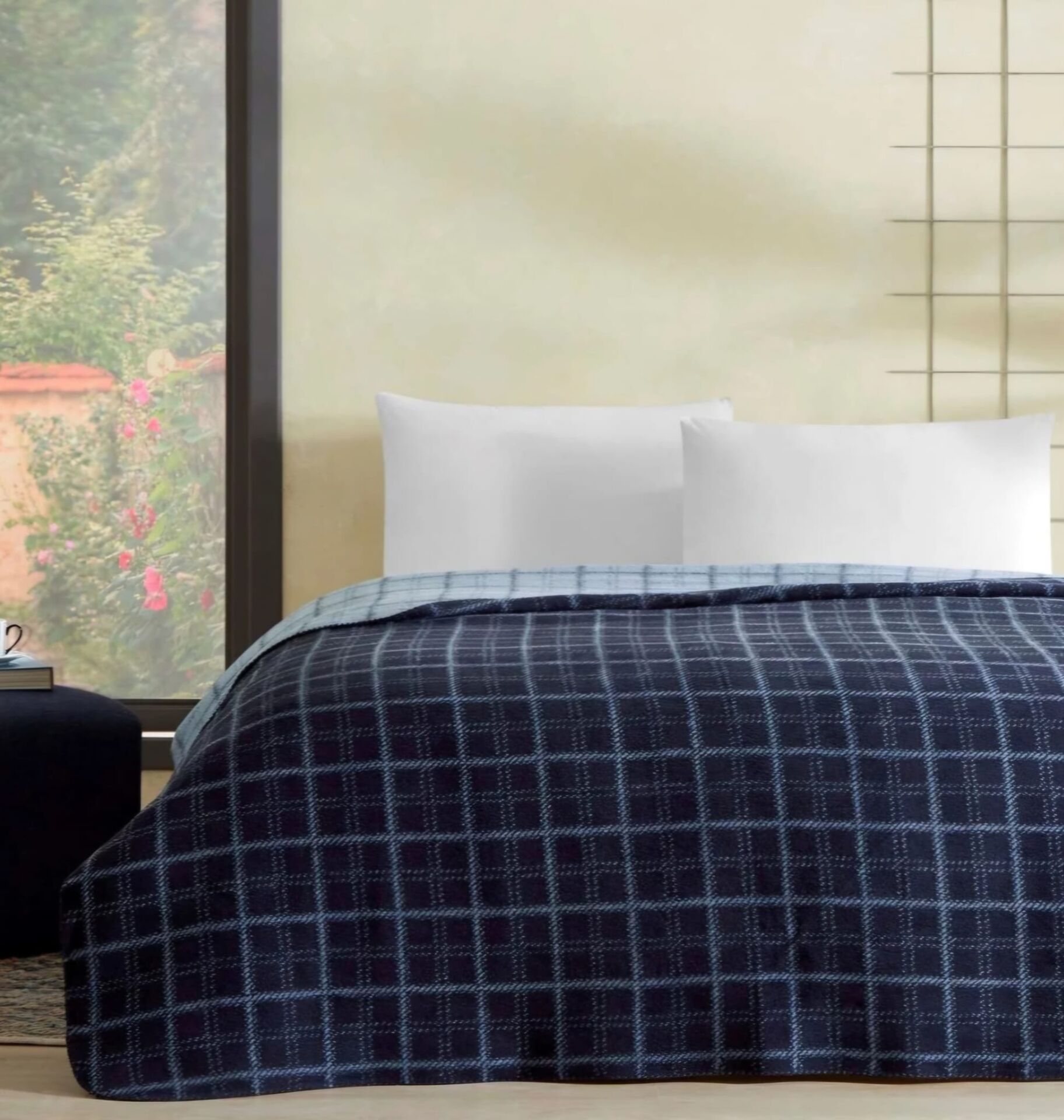 Taç Tek Kişilik Pamuklu Battaniye Edwin Lacivert