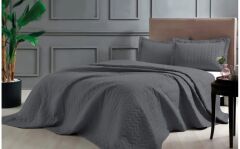 Taç Glory Çift Kişilik Çantalı Yatak Örtüsü Antrasit Rengi