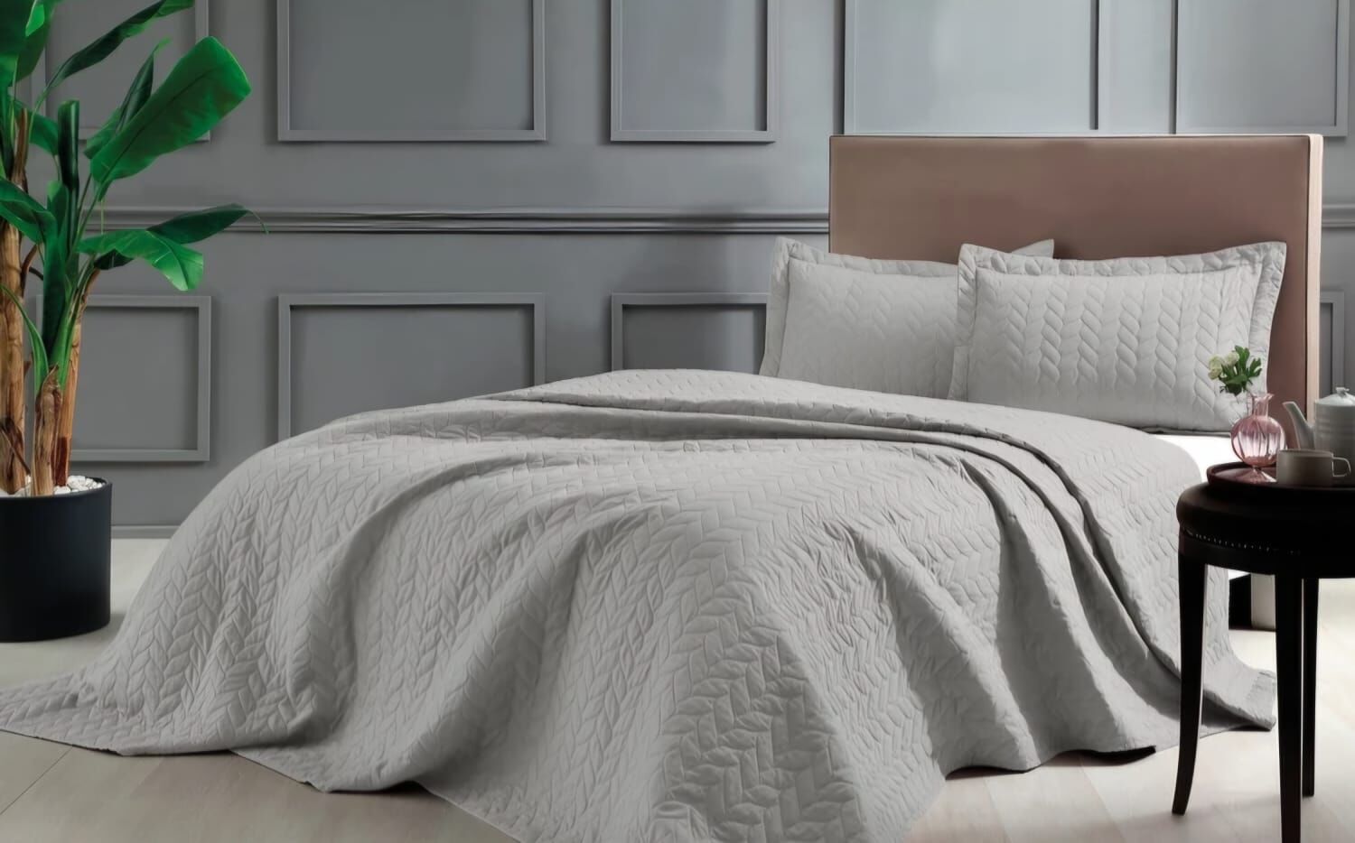 Taç Glory Tek Kişilik Çantalı Yatak Örtüsü Taş Rengi