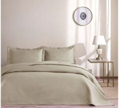 Taç Çift Kişilik Kapitone Yatak Örtüsü Takımı Harlow Taş Rengi