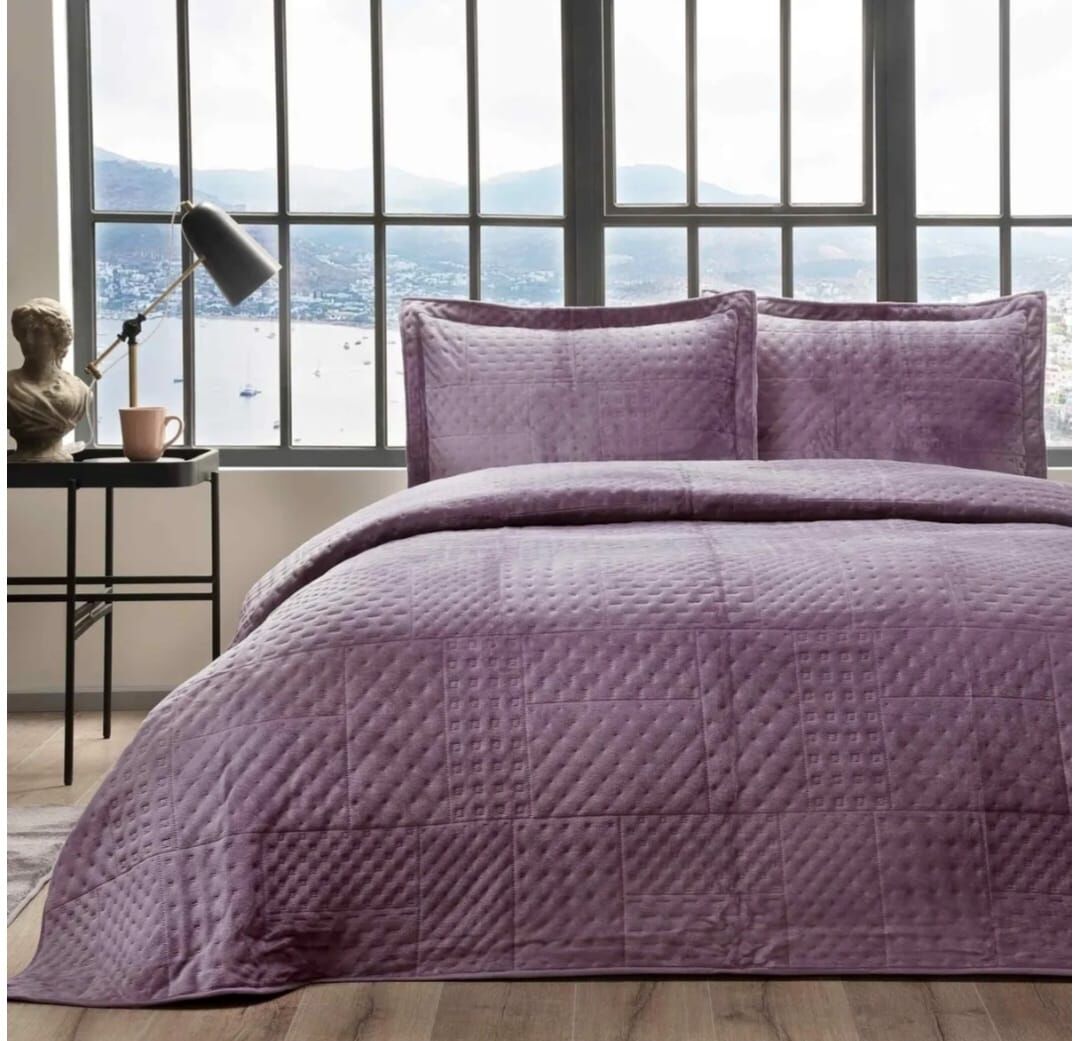 Taç Çift Kişilik Yatak Örtüsü Takımı Alvin Mürdüm