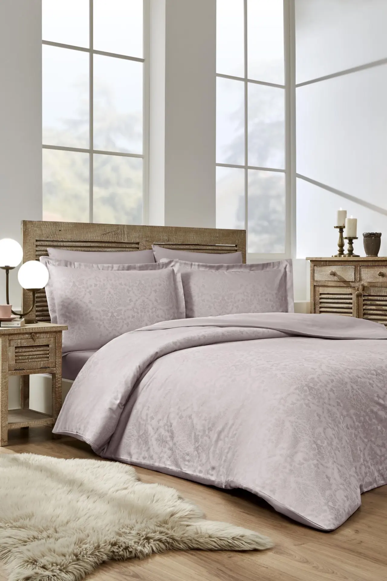 Özdilek Ornament Çift Kişilik Jakarlı Saten Nevresim Takımı Bej