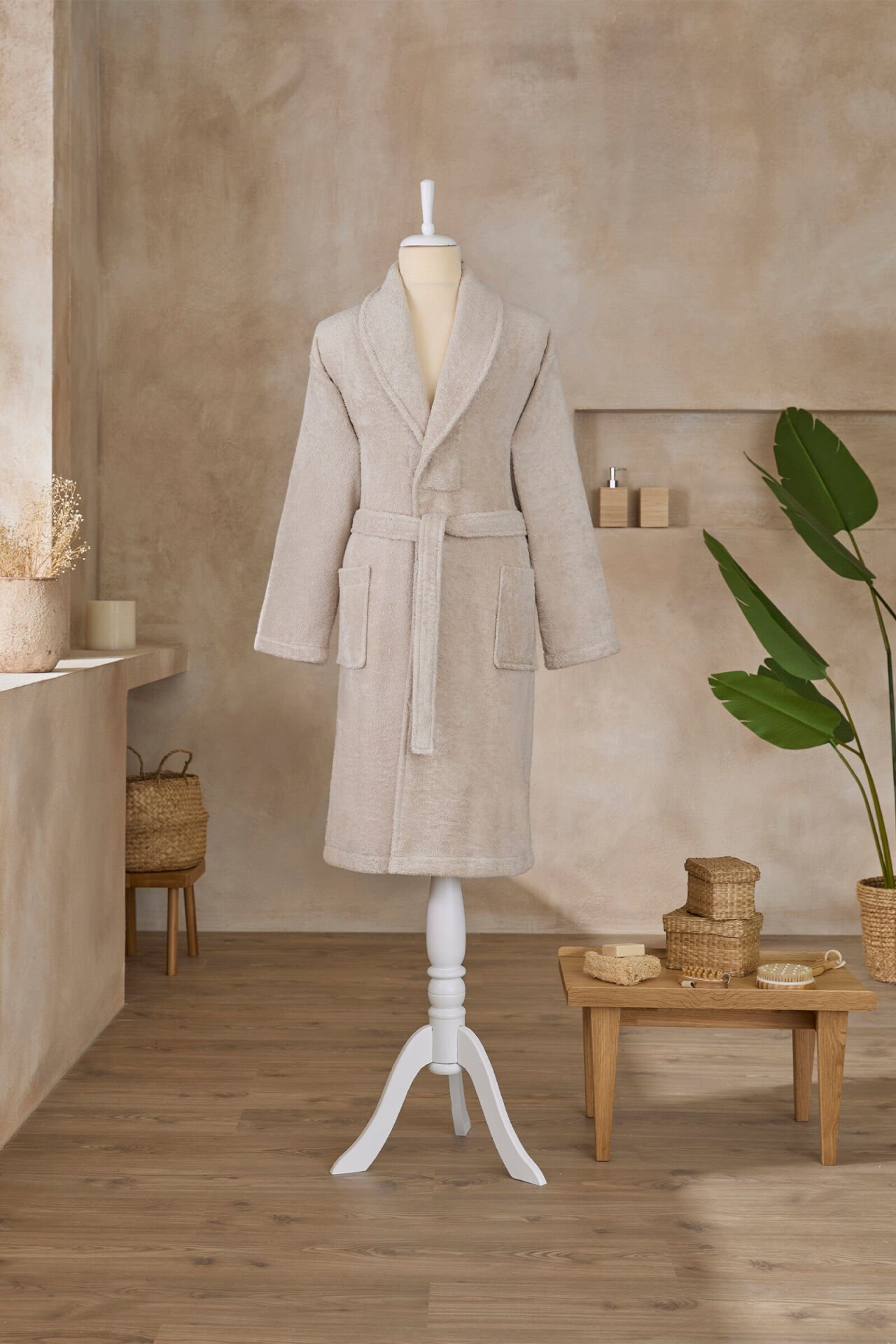 Özdilek Colourist Bej Renk Şal Yaka Bornoz Beden S/M %100 Pamuk