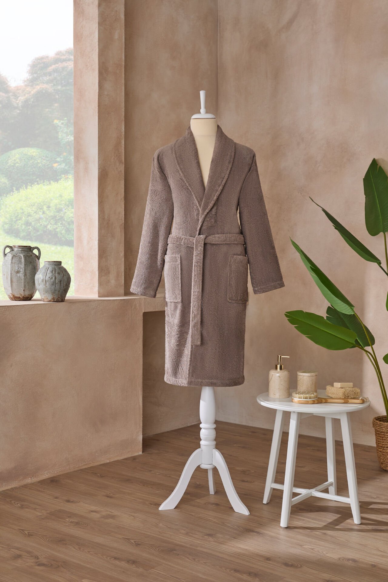 Özdilek Colourist Toprak Rengi Renk Şal Yaka Bornoz  S/M Beden %100 Pamuk