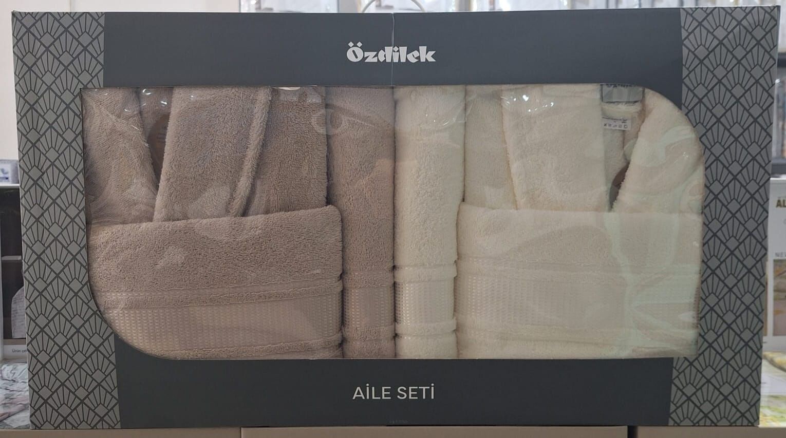 Özdilek Colourist Bej-Krem Aile Seti / Bornoz Takımı %100 Pamuk Beden L-XL