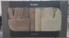 Özdilek Colourist Bej-Krem Aile Seti / Bornoz Takımı %100 Pamuk Beden L-XL