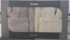 Özdilek Colourist Gri-Krem Aile Seti / Bornoz Takımı L-XL