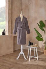 Colourist Antrasit-Koyu Gri Rengi Renk Şal Yaka Bornoz XXL