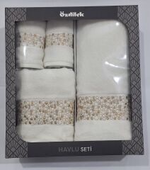 Danıela Beyaz Duş Seti/Misafir Seti/Havlu Seti Model 1-Gold