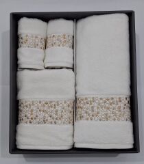 Danıela Beyaz Duş Seti/Misafir Seti/Havlu Seti Model 1-Gold