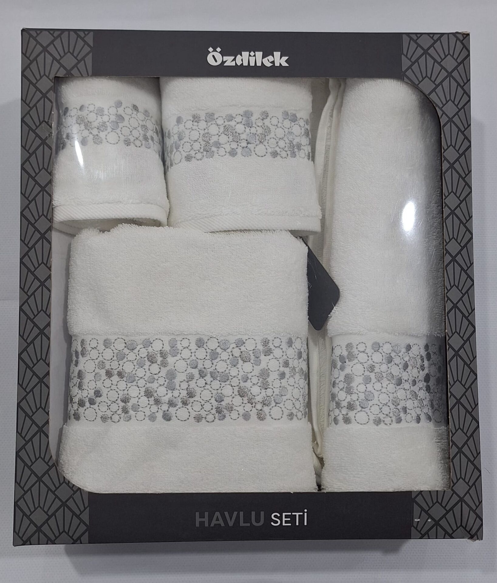 Danıela Beyaz Duş Seti/Misafir Seti/Havlu Seti Model1-Gri