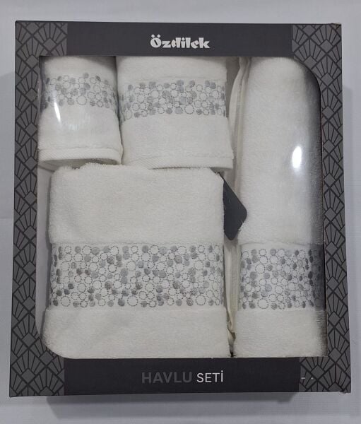 Danıela Beyaz Duş Seti/Misafir Seti/Havlu Seti Model1-Gri
