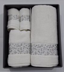 Danıela Beyaz Duş Seti/Misafir Seti/Havlu Seti Model1-Gri