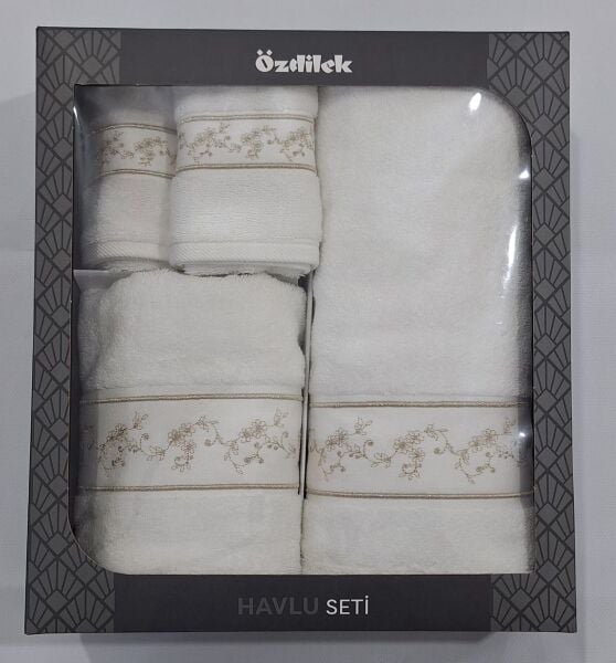 Danıela Beyaz Duş Seti/Misafir Seti/Havlu Seti Model2-Gold