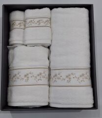 Danıela Beyaz Duş Seti/Misafir Seti/Havlu Seti Model2-Gold