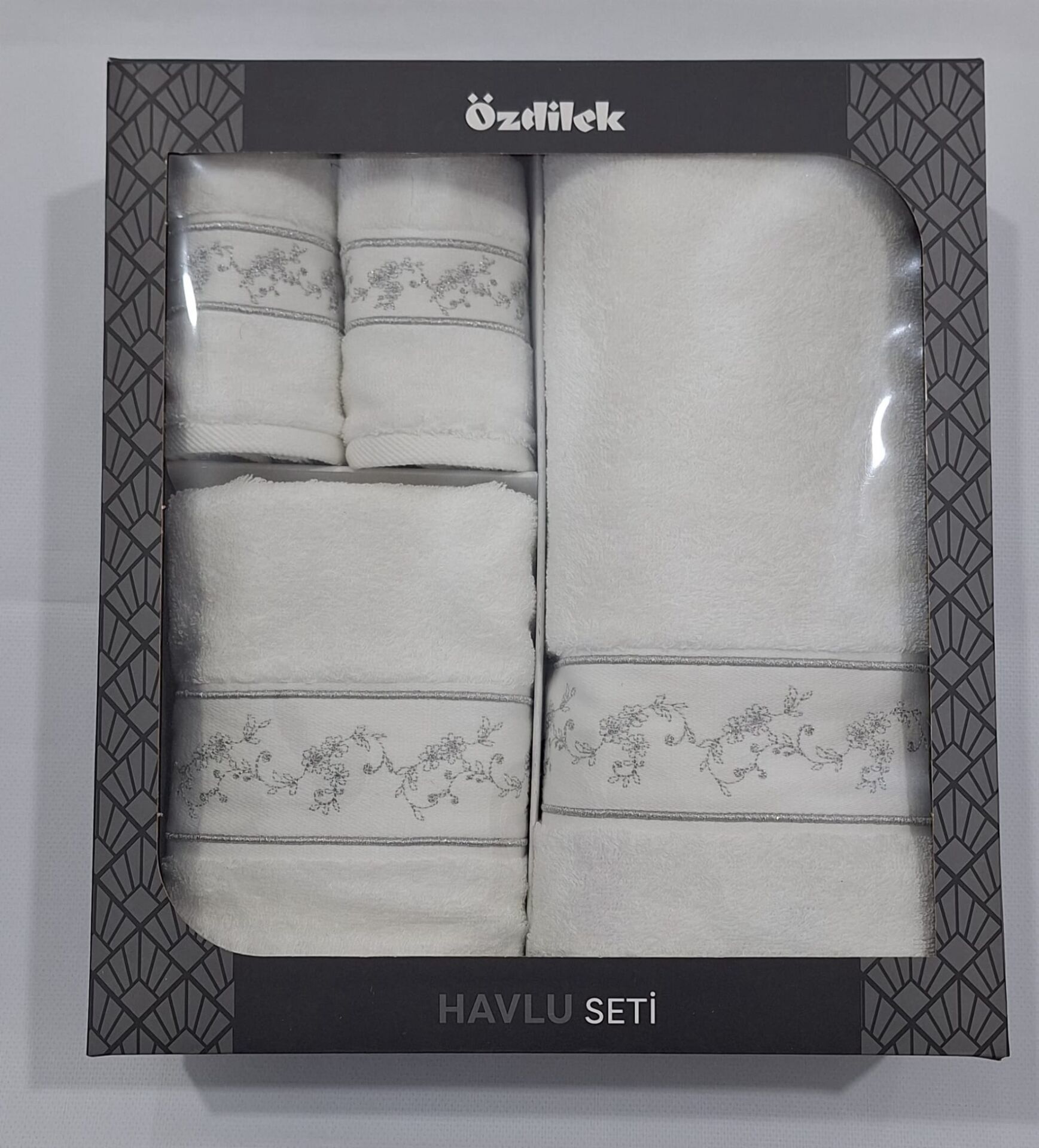 Özdilek Danıela Beyaz Duş Seti/Misafir Seti/Havlu Seti Model2-Gri