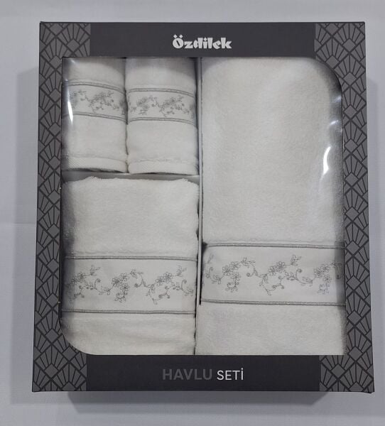 Danıela Beyaz Duş Seti/Misafir Seti/Havlu Seti Model2-Gri