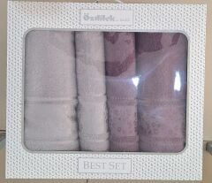 Özdilek Mürdüm Gri Camellıa Best Set Hamam Seti 2 Havlu+2 Plaj Havlusu